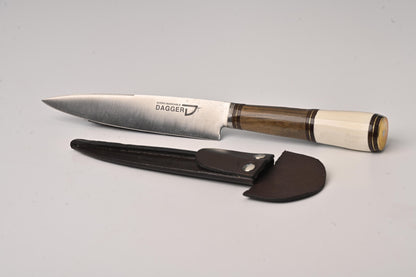 Filo y Más 20 cm knife with wood and bone handle and leather sheath