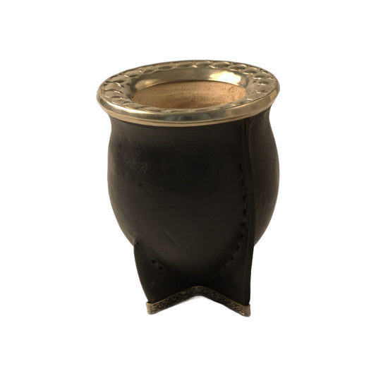 Leather-wrapped Camionero mate with decorated nickel-silver rim