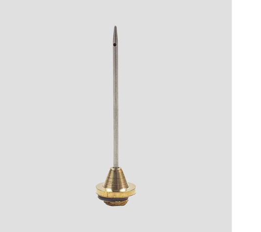 Stainless steel wine pouring needle on a turned brass base